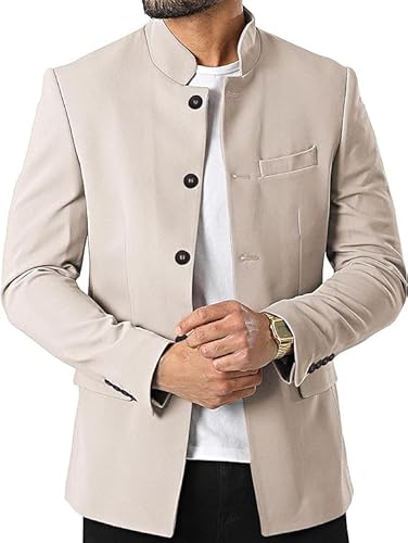 Herren Freizeitanzug Blazer Stehkragen Einreihige Businessjacken, beige, XX-Large von Tankaneo