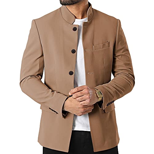 Herren Freizeitanzug Blazer Stehkragen Einreihige Businessjacken, camel, M von Tankaneo