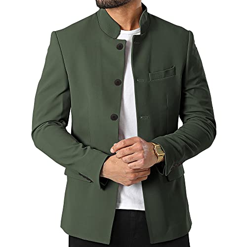 Herren Freizeitanzug Blazer Stehkragen Einreihige Businessjacken, dunkelgrün, M Herren Freizeitanzug Blazer Stehkragen Einreihige Businessjacken, dunkelgrün, M von Tankaneo
