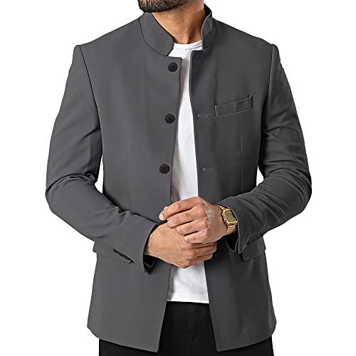 Herren Freizeitanzug Blazer Stehkragen Einreihige Businessjacken, grau, L von Tankaneo