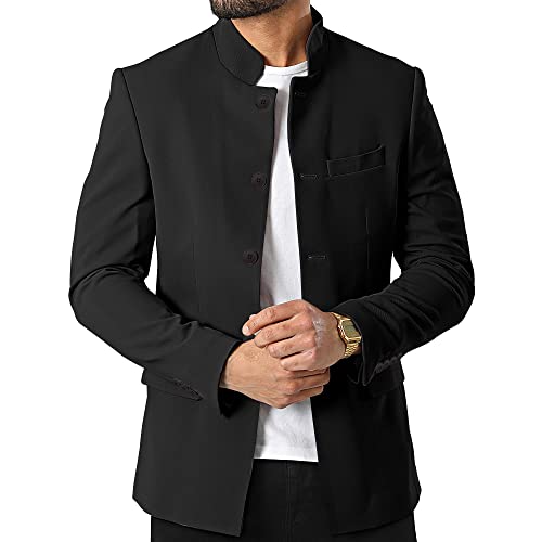 Herren Freizeitanzug Blazer Stehkragen Einreihige Businessjacken, schwarz, S von Tankaneo