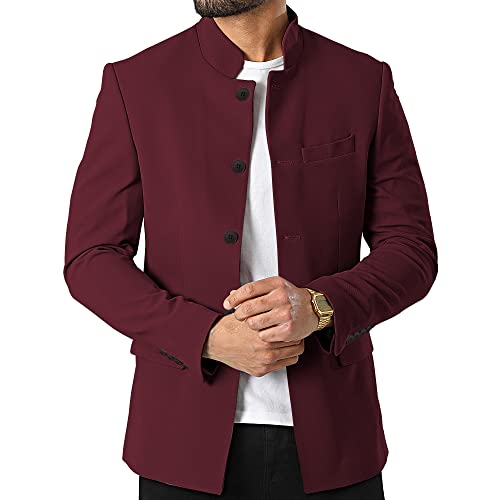 Herren Freizeitanzug Blazer Stehkragen Einreihige Businessjacken, weinrot, L von Tankaneo