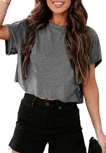 Tankaneo Crop Tops Damen Oversize Sport Oberteile Cropped Shirts Rundhals Loose Bauchfrei Sommertop Kurz T-Shirts.Grau.M Tankaneo Crop Tops Damen Oversize Sport Oberteile Cropped Shirts Rundhals Loose Bauchfrei Sommertop Kurz T-Shirts.Grau.M von Tankaneo