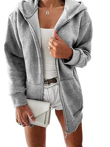 Tankaneo Damen Hoodie Jacke Oversize Plüsch Hoodie Lose Solide Zip Up Kapuzenpullover Sweatshirt Langarm Jacke mit Taschenreißverschluss Kapuzenjacke von Tankaneo