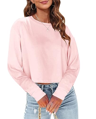 Tankaneo Damen Langarm Cropped T-Shirts Rundhals Casual Drop Schulter Crop Tops Solide Pullover Tees von Tankaneo