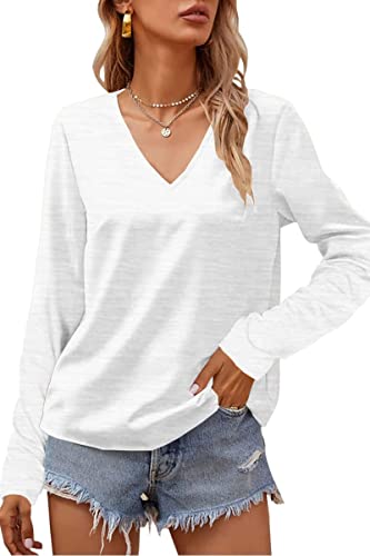 Tankaneo Damen Langarmshirts V-Ausschnitt Oberteile Pullover Loose Basic T-Shirt Bluse Top von Tankaneo