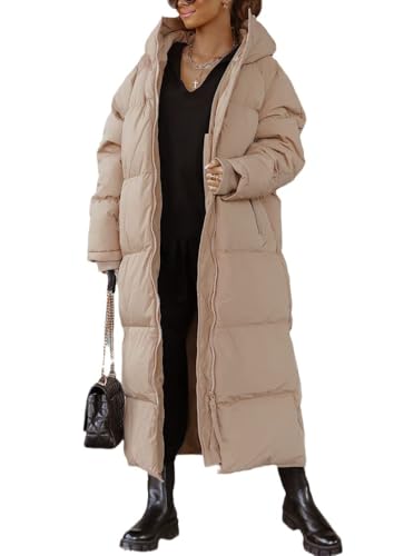 Tankaneo Damen Lange Wintermantel mit abzippbarer Kapuze Langarm Puffer Gesteppter Mantel Funktionsjacke in Daunenoptik Winter Oberbekleidung,Kamel,L von Tankaneo