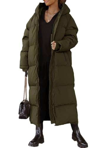 Tankaneo Damen Lange Wintermantel mit abzippbarer Kapuze Langarm Puffer Gesteppter Mantel Funktionsjacke in Daunenoptik Winter Oberbekleidung,Military Green,XXL von Tankaneo