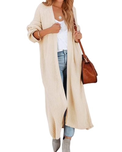 Tankaneo Damen Oversized Langarm Strickjacke Long Cardigan Pullover Split Open Front Drape Strick Duster Mantel von Tankaneo