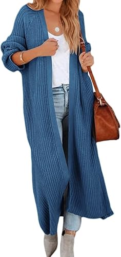 Tankaneo Damen Oversized Langarm Strickjacke Long Cardigan Pullover Split Open Front Drape Strick Duster Mantel von Tankaneo