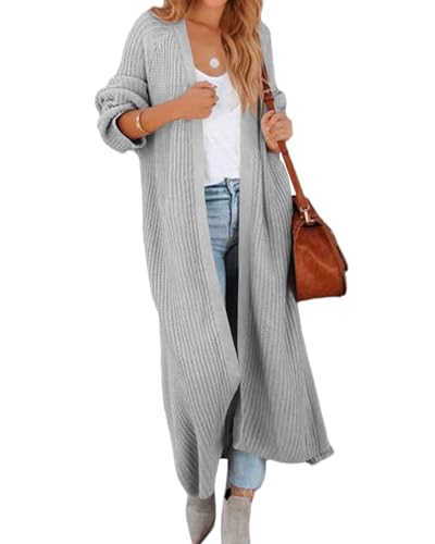 Tankaneo Damen Oversized Langarm Strickjacke Long Cardigan Pullover Split Open Front Drape Strick Duster Mantel von Tankaneo