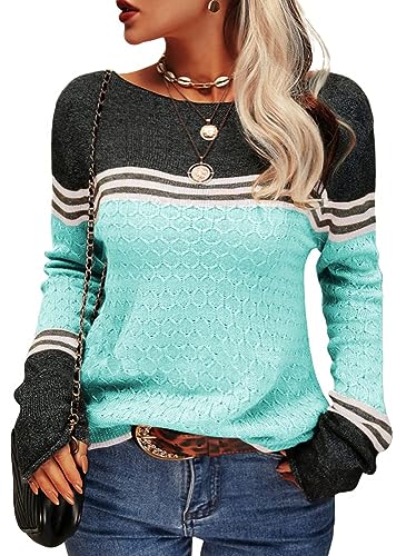 Tankaneo Damen Pullover Colorblock Langarm Rundhals Strickpullover Gestreift Slim Fit Strickwaren Tops Tankaneo Damen Pullover Colorblock Langarm Rundhals Strickpullover Gestreift Slim Fit Strickwaren Tops von Tankaneo