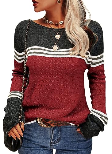 Tankaneo Damen Pullover Colorblock Langarm Rundhals Strickpullover Gestreift Slim Fit Strickwaren Tops Tankaneo Damen Pullover Colorblock Langarm Rundhals Strickpullover Gestreift Slim Fit Strickwaren Tops von Tankaneo