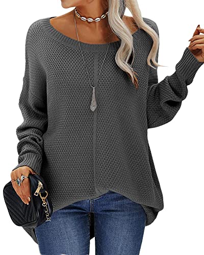 Tankaneo Damen Pullover Rundhalsausschnitt Langarm Mode Casual Herbst Winter Einfarbige Strickpullover Tunika Tops von Tankaneo