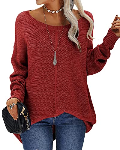 Tankaneo Damen Pullover Rundhalsausschnitt Langarm Mode Casual Herbst Winter Einfarbige Strickpullover Tunika Tops von Tankaneo