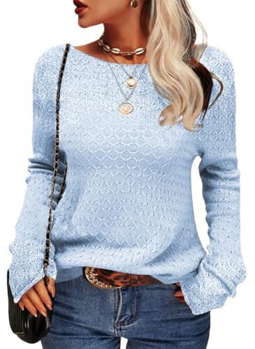 Tankaneo Damen Solide Langarm Pullover Rundhalsausschnitt Slim Knit Top Herbst Pullover von Tankaneo