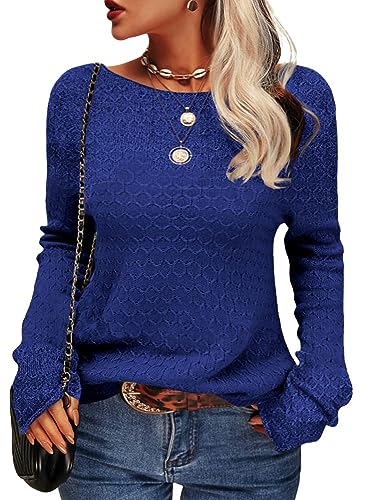 Tankaneo Damen Solide Langarm Pullover Rundhalsausschnitt Slim Knit Top Herbst Pullover von Tankaneo