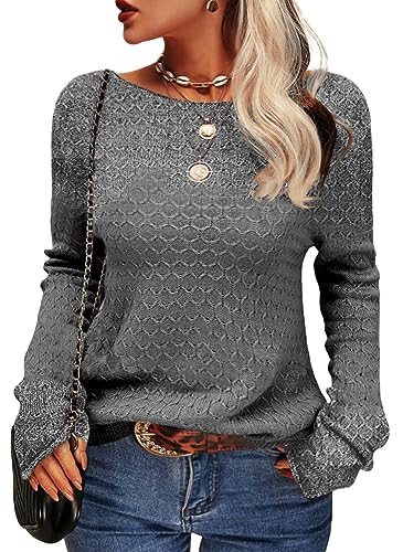 Tankaneo Damen Solide Langarm Pullover Rundhalsausschnitt Slim Knit Top Herbst Pullover von Tankaneo