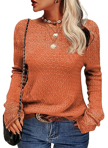 Tankaneo Damen Solide Langarm Pullover Rundhalsausschnitt Slim Knit Top Herbst Pullover von Tankaneo