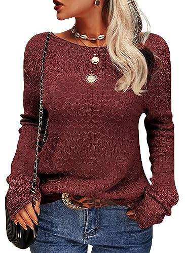 Tankaneo Damen Solide Langarm Pullover Rundhalsausschnitt Slim Knit Top Herbst Pullover von Tankaneo