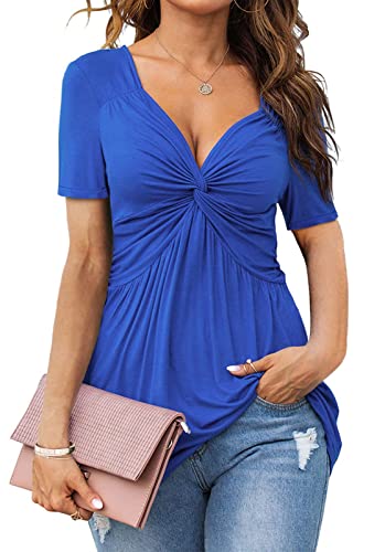 Tankaneo Damen V Ausschnitt Elegant Blusenshirt Front Knotted T-Shirt Kurzarm Dame Tunika Blusen Tops Oberteile Tankaneo Damen V Ausschnitt Elegant Blusenshirt Front Knotted T-Shirt Kurzarm Dame Tunika Blusen Tops Oberteile von Tankaneo