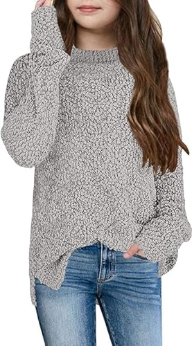 Tankaneo Mädchen Fuzzy Fleece Warm Pullover Rundhalsausschnitt Lose Chunky Side Schlitz Pullover Sweatshirt Einfarbig Herbst Winter Warm Oberteil von Tankaneo