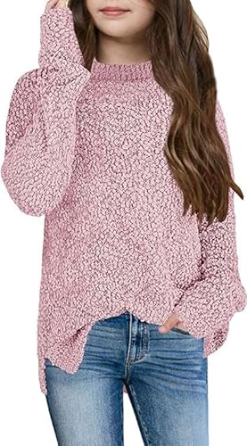 Tankaneo Mädchen Fuzzy Fleece Warm Pullover Rundhalsausschnitt Lose Chunky Side Schlitz Pullover Sweatshirt Einfarbig Herbst Winter Warm Oberteil von Tankaneo