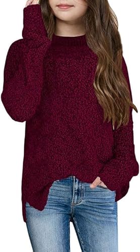 Tankaneo Mädchen Fuzzy Fleece Warm Pullover Rundhalsausschnitt Lose Chunky Side Schlitz Pullover Sweatshirt Einfarbig Herbst Winter Warm Oberteil von Tankaneo