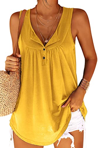 Tankaneo Tank Top Damen V Ausschnitt Button Down Ärmellos Casual Lose Bluse Basic T Shirt Sommer Tunika Weste Tops von Tankaneo