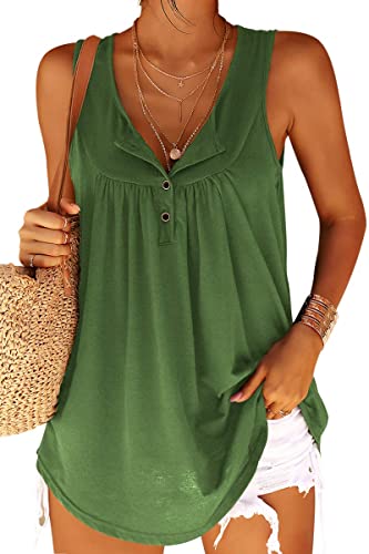 Tankaneo Tank Top Damen V Ausschnitt Button Down Ärmellos Casual Lose Bluse Basic T Shirt Sommer Tunika Weste Tops von Tankaneo