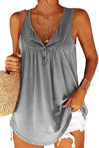 Tankaneo Tank Top Damen V Ausschnitt Button Down Ärmellos Casual Lose Bluse Basic T Shirt Sommer Tunika Weste Tops von Tankaneo