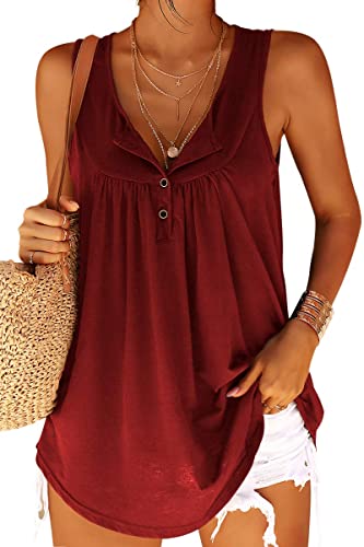 Tankaneo Tank Top Damen V Ausschnitt Button Down Ärmellos Casual Lose Bluse Basic T Shirt Sommer Tunika Weste Tops von Tankaneo