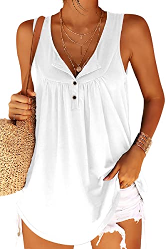 Tankaneo Tank Top Damen V Ausschnitt Button Down Ärmellos Casual Lose Bluse Basic T Shirt Sommer Tunika Weste Tops von Tankaneo