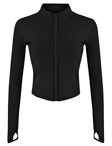 Tanming Damen Full Zip Seamless Workout Jacke Laufen Yoga Slim Fit Trainingsjacke, Schwarz, M von Tanming