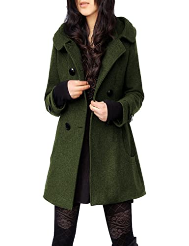 Tanming Damen Herbst Wolle Peacoat Schalkragen Unregelmäßig Plaid Jacke mit Gürtel, Army Grün, X-Large von Tanming
