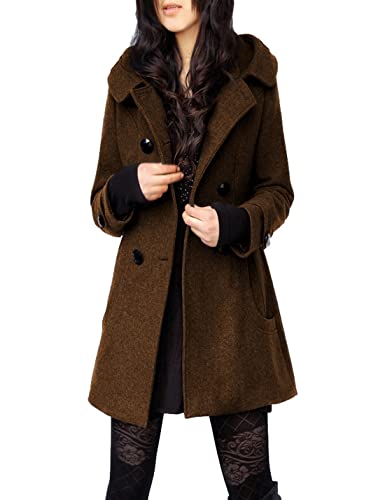 Tanming Damen Herbst Wolle Peacoat Schalkragen Unregelmäßig Plaid Jacke mit Gürtel, braun, Small von Tanming