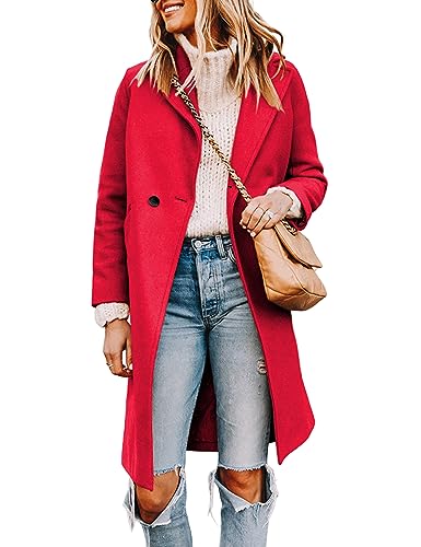 Tanming Damen Notch Revers Zweireiher Wollmischung Mid Long Pea Trenchcoat, Rot/Ausflug, einfarbig (Getaway Solids), XS von Tanming