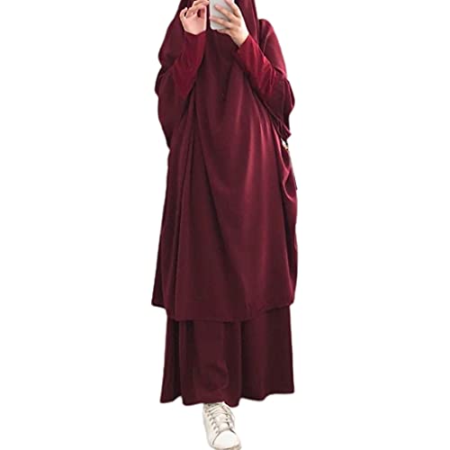 Tanmo Frauen 2pcs muslimisches Gebetskleid Langarm Hijab Khimar Rock Set Abaya Kaftan von Tanmo
