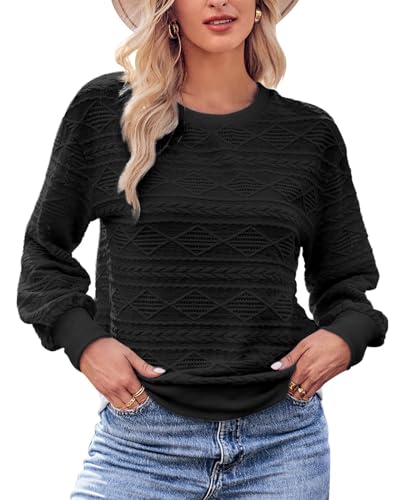 Damen Oberteile Langarm Pullover Leichte Blusen Rundhals Sweatshirts Stilvoll und Bequem Schwarz, XXL von Tanmolo