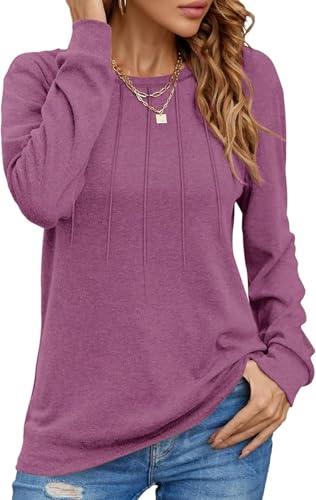 Damen Pullover Lässig Langarmshirt Elegant Herbst Winter Rundhals Sweatshirt Langarm Shirts Loose Plissee Oberteile Hellviolett XL Damen Pullover Lässig Langarmshirt Elegant Herbst Winter Rundhals Sweatshirt Langarm Shirts Loose Plissee Oberteile Hellviolett XL von Tanmolo