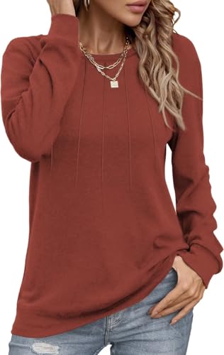 Damen Pullover Lässig Langarmshirt Elegant Herbst Winter Rundhals Sweatshirt Langarm Shirts Loose Plissee Oberteile Karamellfarbe L von Tanmolo