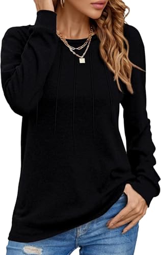 Damen Pullover Lässig Langarmshirt Elegant Herbst Winter Rundhals Sweatshirt Langarm Shirts Loose Plissee Oberteile Schwarz XL von Tanmolo