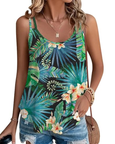 Damen Tanktops Ist Bügelfrei Träger Tops Ärmellose Blusentop Blaue Palmenblüte S von Tanmolo