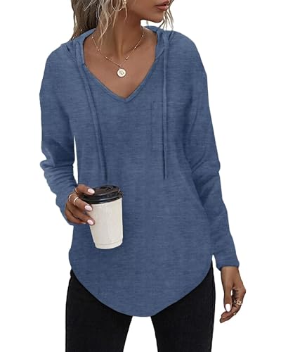 Kapuzenpullover Damen Leichter Pullover Hoodie Sweatshirs mit Taschen für den Herbst Blau, S von Tanmolo