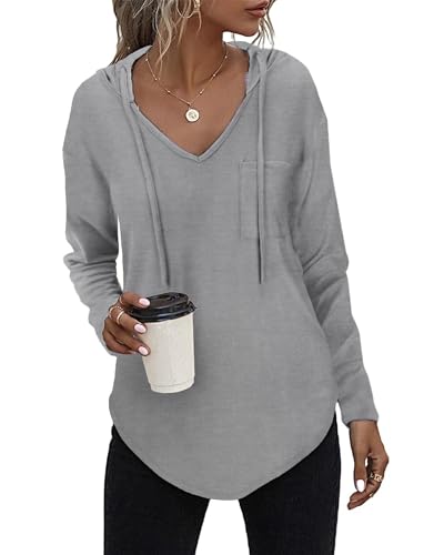 Kapuzenpullover Damen Leichter Pullover Hoodie Sweatshirs mit Taschen für den Herbst Grau, S von Tanmolo