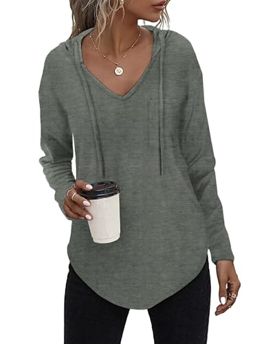 Kapuzenpullover Damen Leichter Pullover Hoodie Sweatshirs mit Taschen für den Herbst Grün, 3XL von Tanmolo