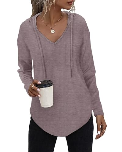 Kapuzenpullover Damen Leichter Pullover Hoodie Sweatshirs mit Taschen für den Herbst Hanfkaffee, 3XL von Tanmolo