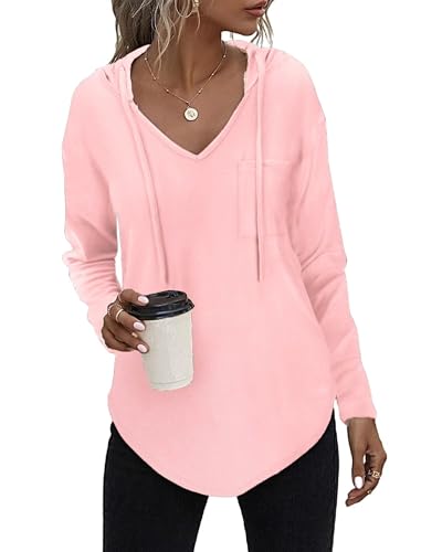 Kapuzenpullover Damen Leichter Pullover Hoodie Sweatshirs mit Taschen für den Herbst Hellrosa, S von Tanmolo