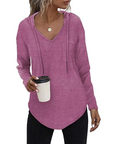 Kapuzenpullover Damen Leichter Pullover Hoodie Sweatshirs mit Taschen für den Herbst Hellviolett, XXL von Tanmolo