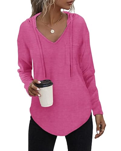 Kapuzenpullover Damen Leichter Pullover Hoodie Sweatshirs mit Taschen für den Herbst Rosa, L von Tanmolo